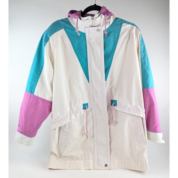 Current Seen Jackets & Blazers - Vtg Current Seen Women’s 16W Colorblock Parka Jacket White Hooded Windbreaker